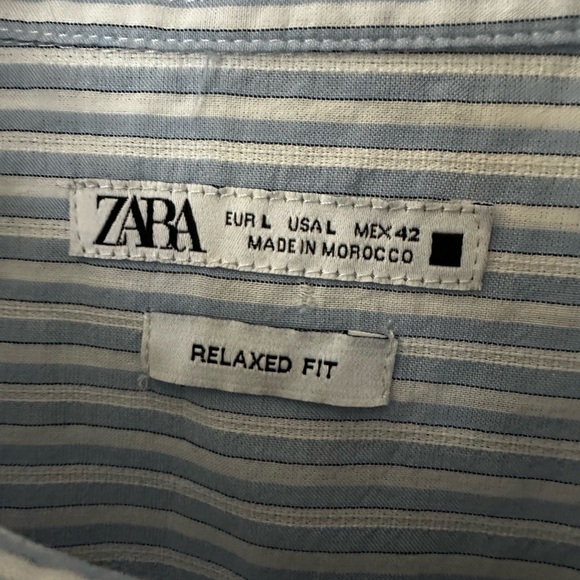 ZARA RELAXED FIT BLUE & WHITE PINSTRIPE SHORT SLEEVED SHIRT PATCH POCKETS LARGE - Picture 5 of 6